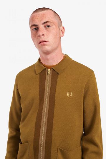 Dzianina Fred Perry Zip Through Cardigan Męskie Camel | PL 1328FDNM